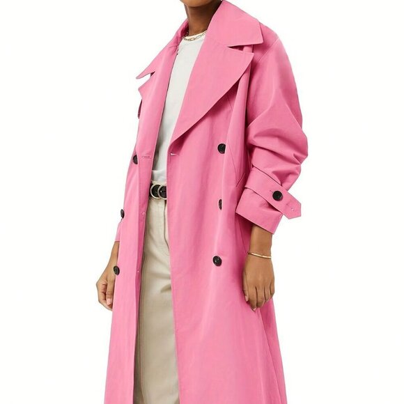 Jackets & Blazers - Pink Elegant Women's Long Button Windbreaker Coat